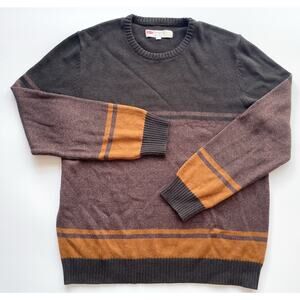 Men’s Levi’s Cotton Knit Crewneck Sweater Brown and Gold Color Block Size XL